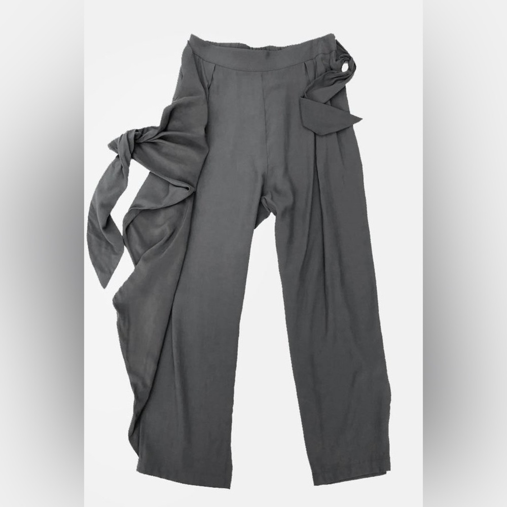 Chic Gray Wrap-Style Tie Waist Pants - Picture 2 of 10